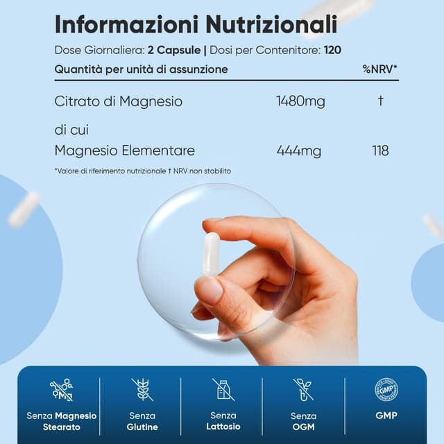 Detalle de WeightWorld Magnesio Citrato Tamponato 30% 444 mg: 240 capsule vegane (4 mesi)