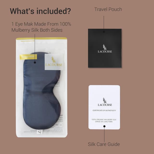 Detalle de LaCourse 100% Seidenschlafmaske Bio mit Reisetasche – verstellbar, beide Seiten 19 Momme, blau