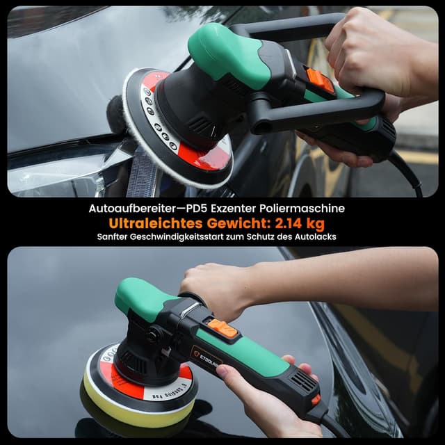 Detalle de ETOOLAB Auto Poliermaschine PD5 – exzentrische Poliermaschine mit 9 mm Hub, 700 W und 6 Geschwindigkeiten