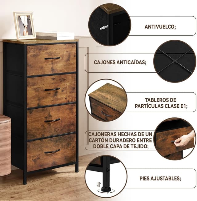 Thumbnail 3 de WOLTU SSK011shm Cajonera de tela 4 cajones 45x30x95 cm