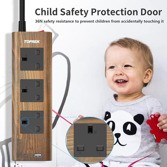 Thumbnail 6 de TOPREK Wood Grain 3-Way Extension Lead 2m