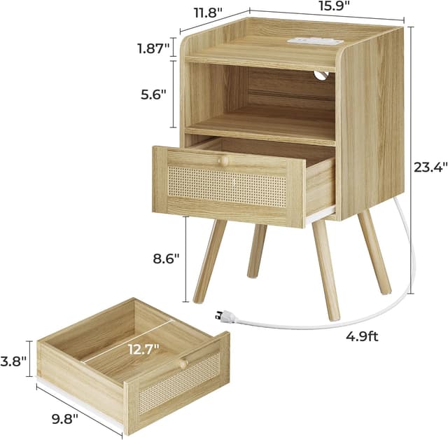 Thumbnail 1 de SUPERJARE Nightstands Set of 2 with Charging Station 🛋