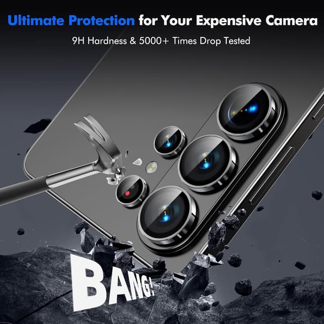 Detalle de Jurqqer Camera Lens Protector for Samsung Galaxy S26 Ultra – 9H Sapphire Glass, AR anti-reflective, bubble-free fitting (black)