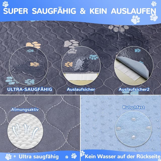 Detalle de Aitmexcn Waschbare Welpenunterlagen 90×120 cm (2er-Set) – Inkontinenzunterlage für Training, Zuhause, Auto und Reisen
