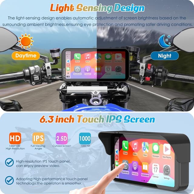 Thumbnail 6 de Carpuride W603 6.3" Waterproof Motorcycle CarPlay Screen (Wireless CarPlay & Android Auto, BT Audio, GPS, voice control)