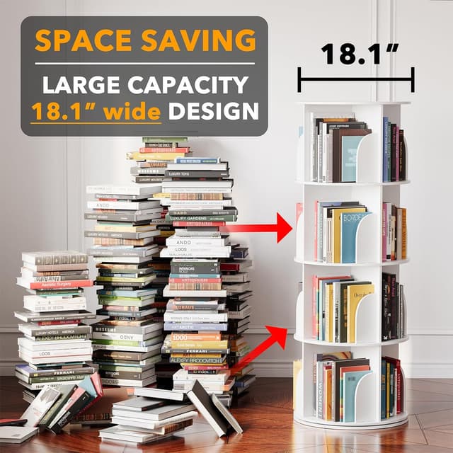 Detalle de SpaceAid 4-Tier Rotating Bookshelf Tower (Spinning Lazy Susan) White