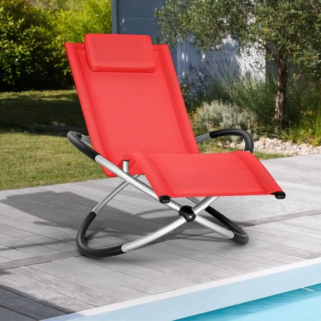 Detalle 2 de tillvex Relaxliege Gartenliege (Liegestuhl wetterfest, Schwungliege) bis 180 kg, atmungsaktiv – Rot