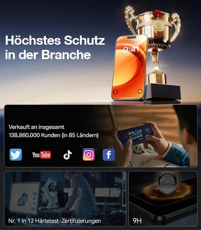 Detalle 2 de TORRAS iPhone 17 Panzerfolie 9H+ Stoßfest 2er Set