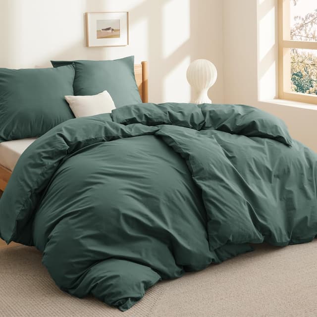 Detalle de BEDSURE Bettwäsche 135x200 aus Baumwolle, 4-teilig in Dunkelgrün (mit Reißverschluss, Oeko-Tex)