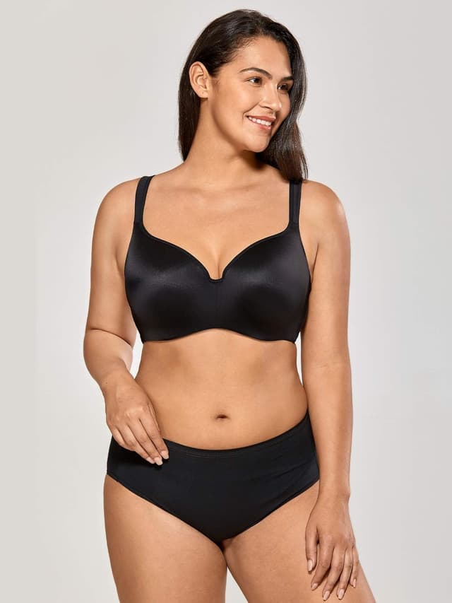 Detalle de DELIMIRA Damen T-Shirt-BH mit Bügel – nahtlos, gepolstert in großen Größen