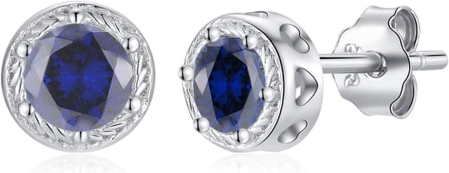 Detalle de Qings 12 Geburtsstein Ohrringe (September: blauer Saphir) – Birthstone Ohrstecker aus Sterlingsilber 925