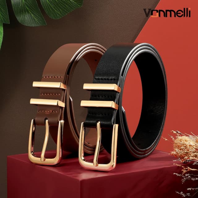 Thumbnail 4 de VONMELLI Gürtel 2er Set 2,5 cm Schwarz Braun