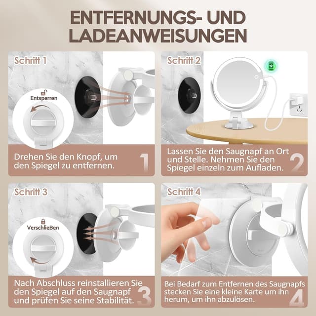 Thumbnail 6 de MOMOKUBA Vergrößerungsspiegel mit Saugnapf und Beleuchtung (30-fach, doppelseitig)