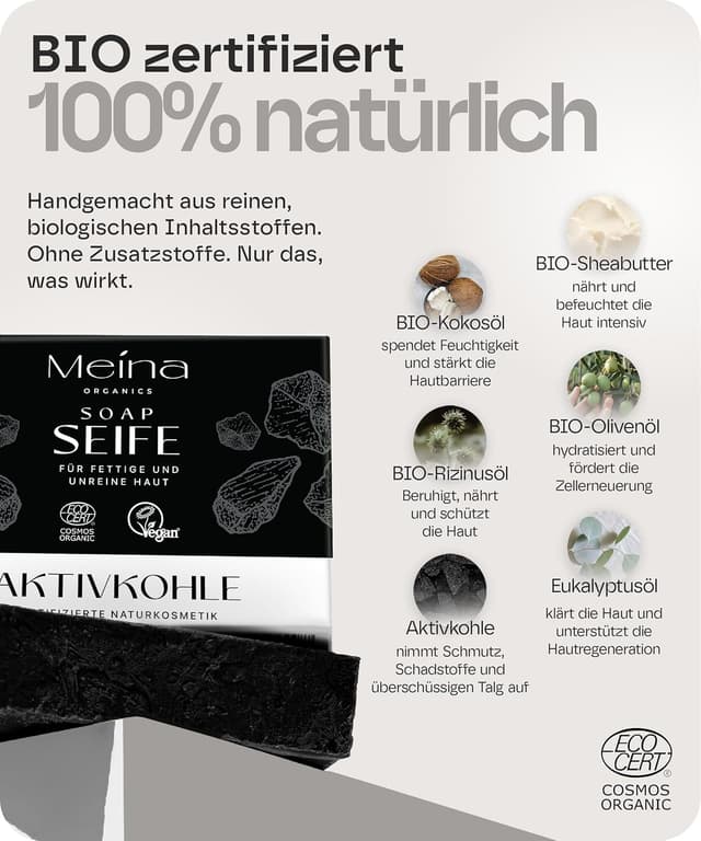 Detalle 2 de Meina Schwarze Seife Aktivkohle 100 g