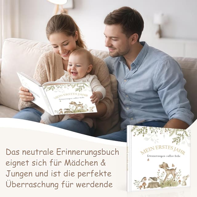 Detalle de Mein erstes Jahr Babyalbum zum Selbstgestalten – Baby-Fotoalbum mit 84 Seiten und Stickern (Hirschmuster)