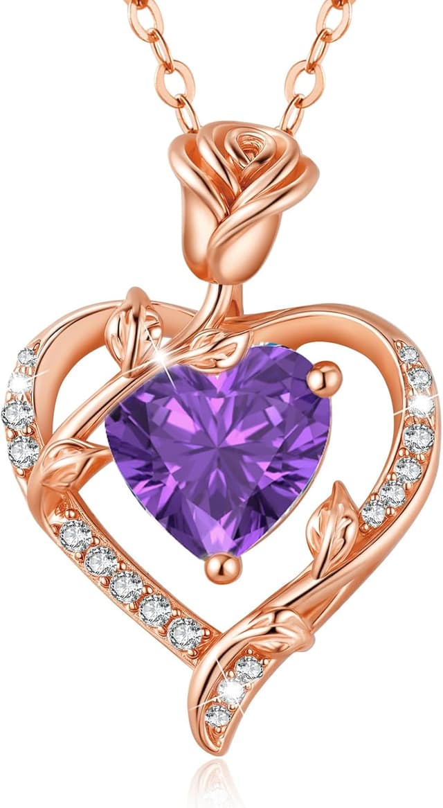 Detalle de Collier cœur rose en argent 925 MISUMOR avec pendentif, zirconia et pierre de naissance