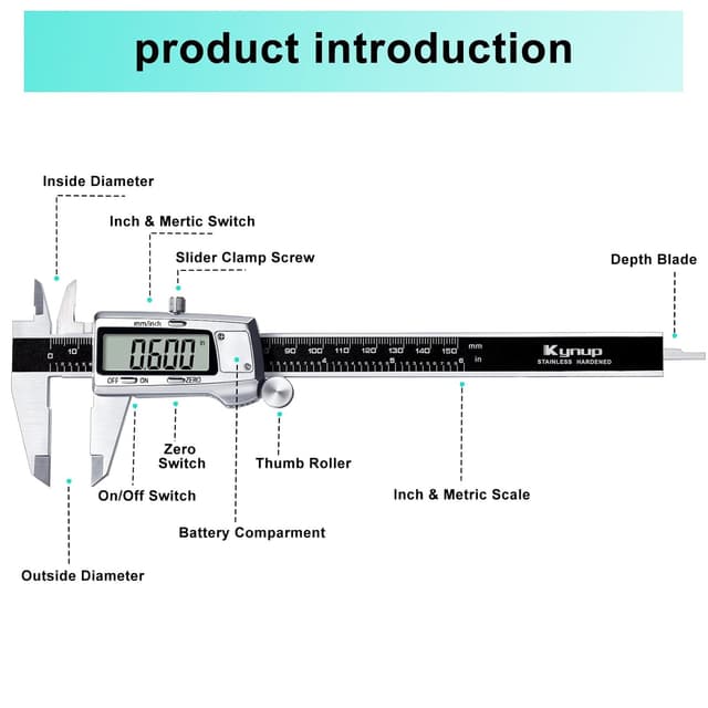 Thumbnail 4 de Kynup calibro a corsoiodigitale 150 mm con display LCD, acciaio inox e funzione inch/mm