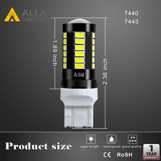 Detalle 2 de Alla Lighting 2800lm T20 / 7440 / 7443 LED Bulbs (Set of 2) for Reverse, Signal, Brake, and DRL — 6000K White