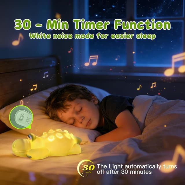Detalle de Gemmac Krokodil Nachtlicht mit White Noise, 3 Stufen warmes Licht & 30-Minuten-Timer