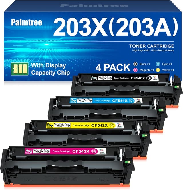 Detalle de Palmtree 203X CF540X toner compatibile per HP 203X / HP 203A: 4-pack Nero, Ciano, Magenta, Giallo