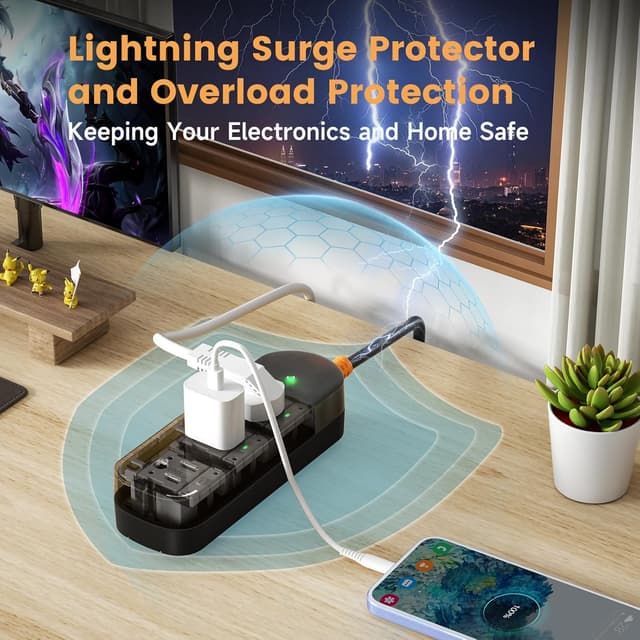 Detalle 2 de CAKINKON Outdoor Power Strip Weatherproof (10 ft) With 3 AC Outlets and Surge Protection, UL Listed