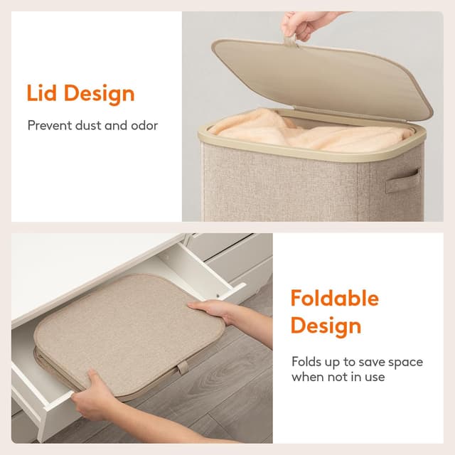 Detalle 2 de Lifewit 105L Large Laundry Basket with Lid (Removable Bag, Foldable, Handles) — Beige