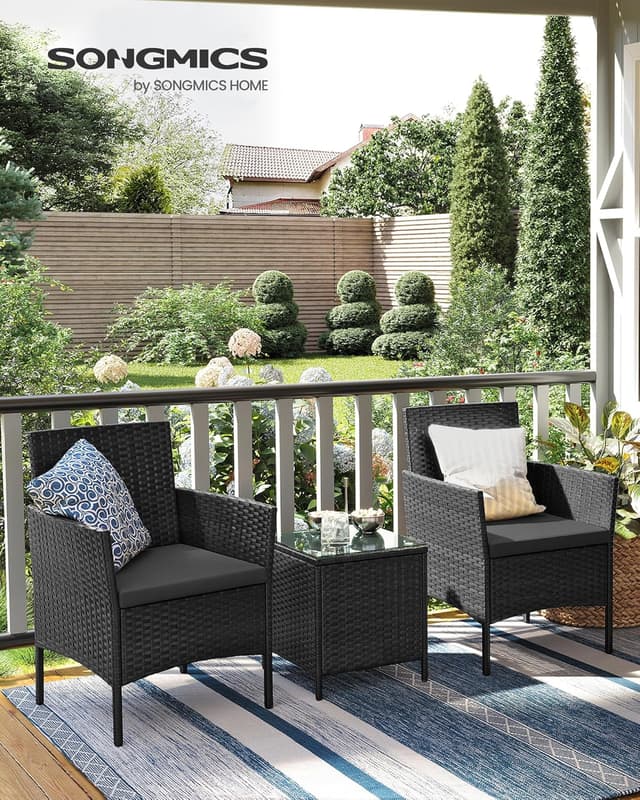 Detalle de Salon de jardin SONGMICS 2 places en résine tressée PE (GGF003BZ03) avec table et 2 fauteuils