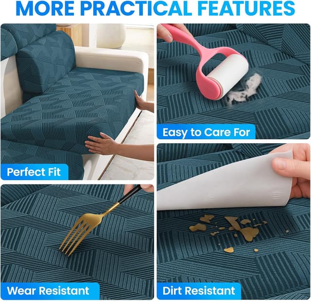 Detalle de CYCMACO copricuscini e copriseduta elasticizzati per divano (2 posti) blu pavone, antiscivolo e lavabili