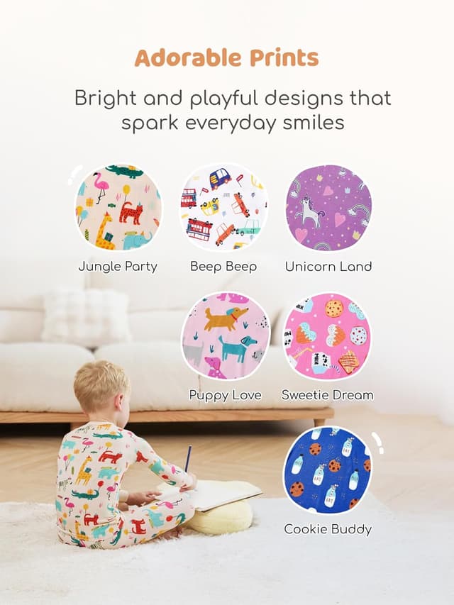 Detalle 2 de PATPAT Bamboo Viscose Toddler Pajama Sets (93% Viscose from Bamboo) — Ultra-Soft Snug Fit Sleepers