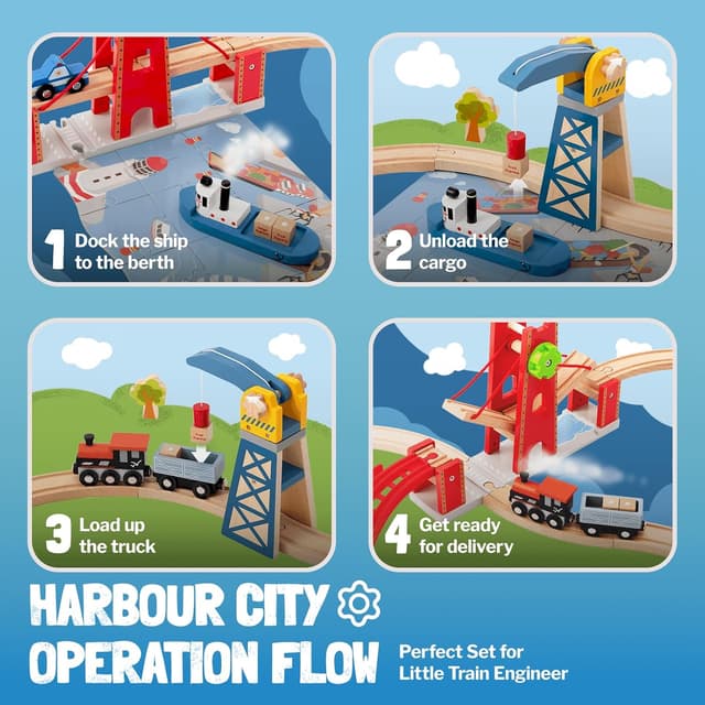 Thumbnail 1 de Giant bean 117-Piece Busy Port City Wooden Train Set ๐