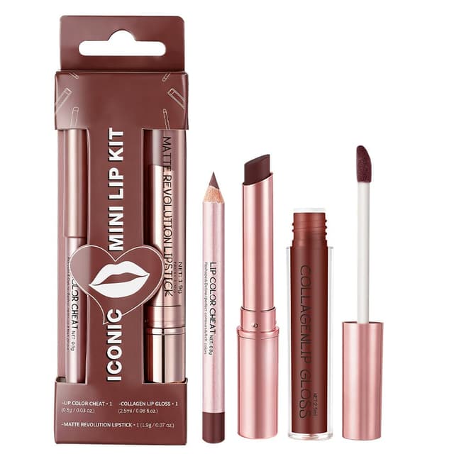 Detalle de LOPHE Lippenstift Matt Lipgloss Set (3-in-1) mit Lipliner, Nr. 3 Rotbraun