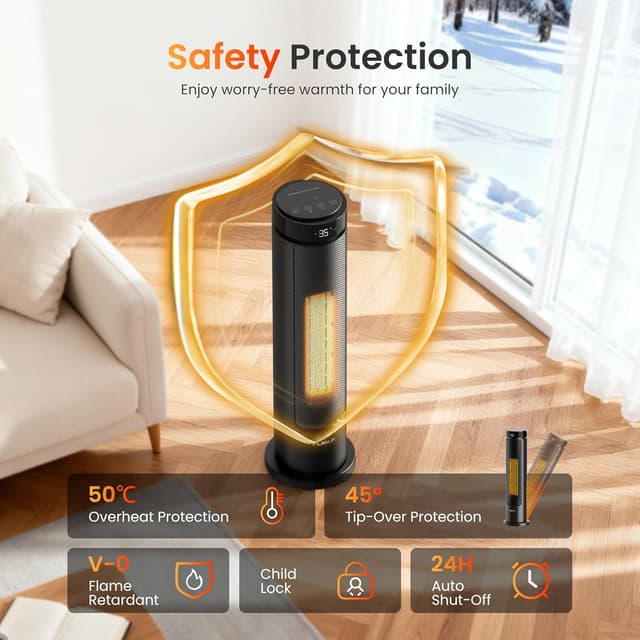 Thumbnail 6 de FLANUR 2000W Electric Tower Fan Heater with Programmable Thermostat, ECO Mode & Remote