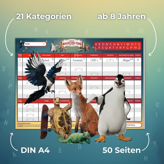 Detalle 2 de Kosmos 684372 „Stadt Land Die Schule der magischen Tiere“ – Spielblock zum Film für 2+ Spieler ab 8