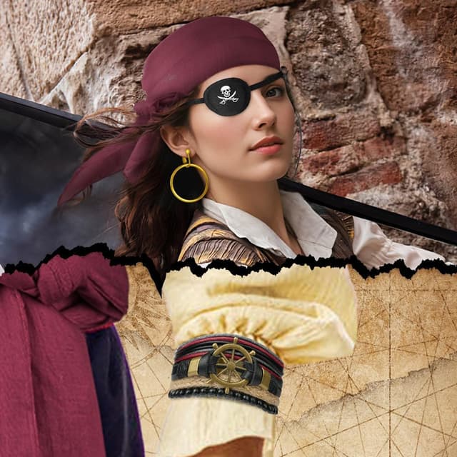 Detalle 2 de Alaoo Kit accessori pirata da capitano: bandana, cintura e dettagli per costume