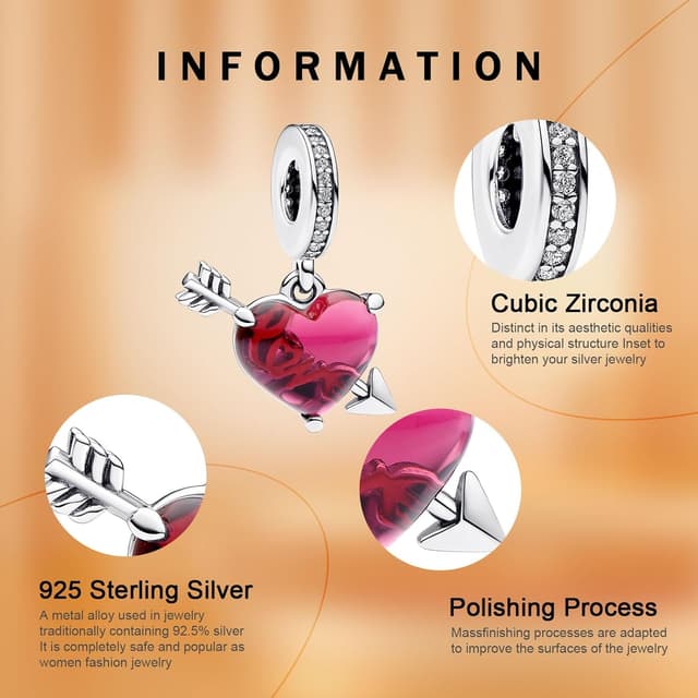 Detalle de Rimgoris charm 925 in argento sterling con simboli romantici per bracciali e collane