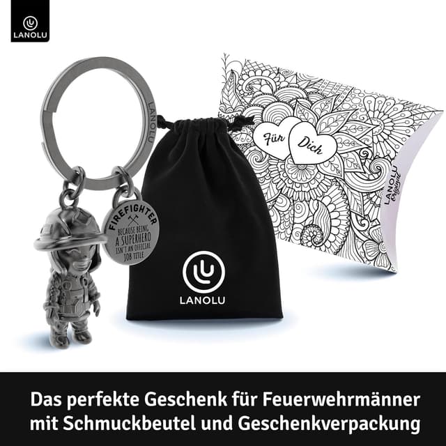 Detalle 2 de LANOLU Portachiavi pompiere in metallo con incisione su entrambi i lati