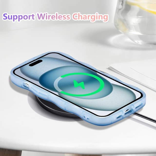 Detalle de ZTOFERA Handyhülle für iPhone 15 (6,1") – transparente TPU-Schutzhülle mit Wellenrahmen und Sternen-Design, blau