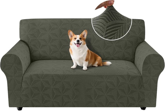 Detalle de Ystyle copridivano 2 posti con braccioli verde militare: elasticizzato anti-graffio e lavabile