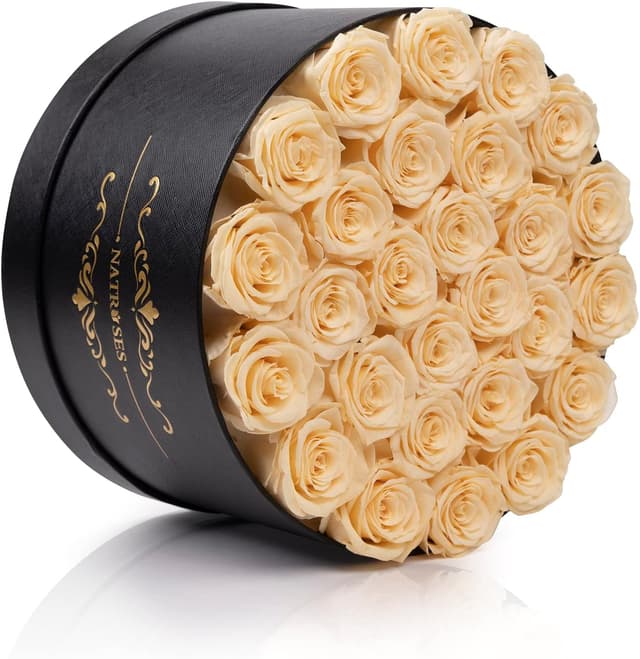 Detalle de NATROSES Gifts for Her 27-Piece Forever Preserved Roses in a Box (Buttermilk)