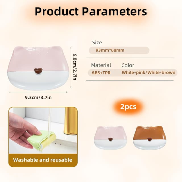 Detalle 2 de 2er-Set tragbare, waschbare Fusselrolle mit Staubschutzhülle (Katzenform) – Pink/Braun
