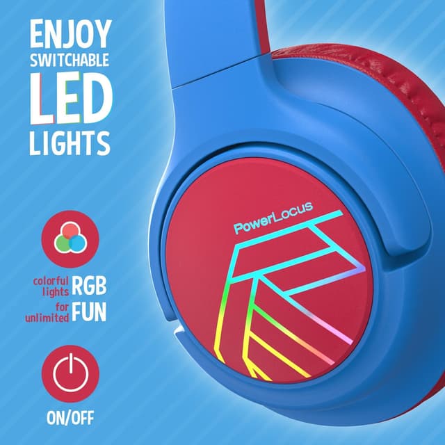 Detalle de PowerLocus Casque Audio Enfant Bluetooth avec micro et volume limité (74/85/94 dB) – design pliable et LEDs