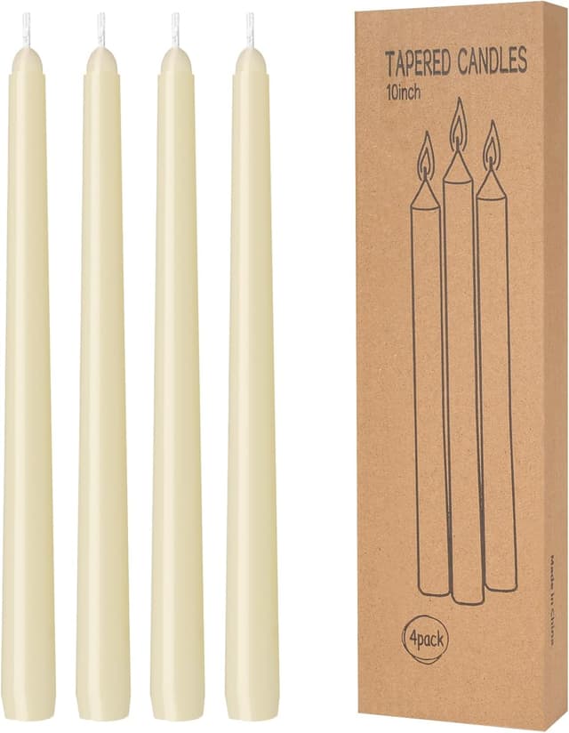 Detalle de 4 Pack Ivory Taper Candles (10 Inch) — Dripless, Smokeless & Unscented, 8-Hour Burn