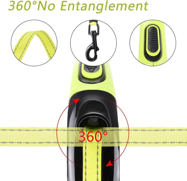 Detalle de Hurluksi Retractable Dog Lead 5m / 16ft Extendable (Up to 50kg) with Anti-Slip Handle and Quick Brake (Green)