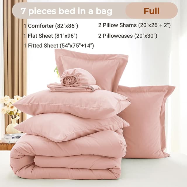 Detalle de MUXHOMO 7-Piece Full Comforter Set (Bed in a Bag) in Rose Gold