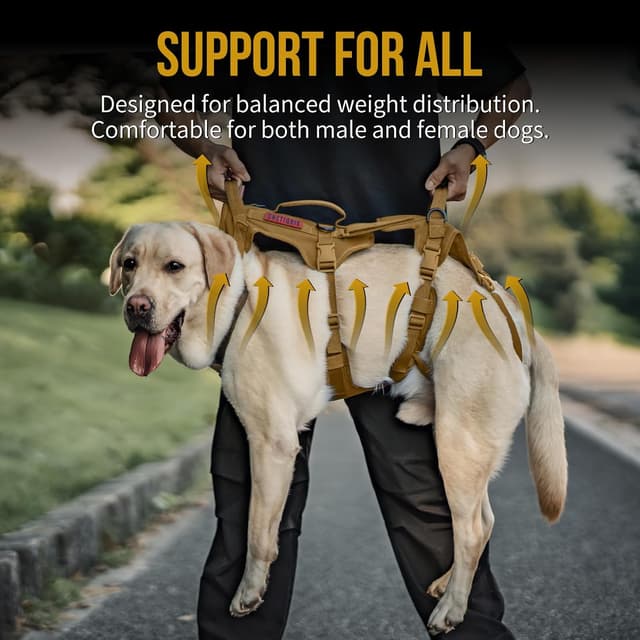 Detalle de OneTigris harnais de levage pour chien âgé, tactique de transport (kaki, taille M) avec bretelles amovibles et poignées