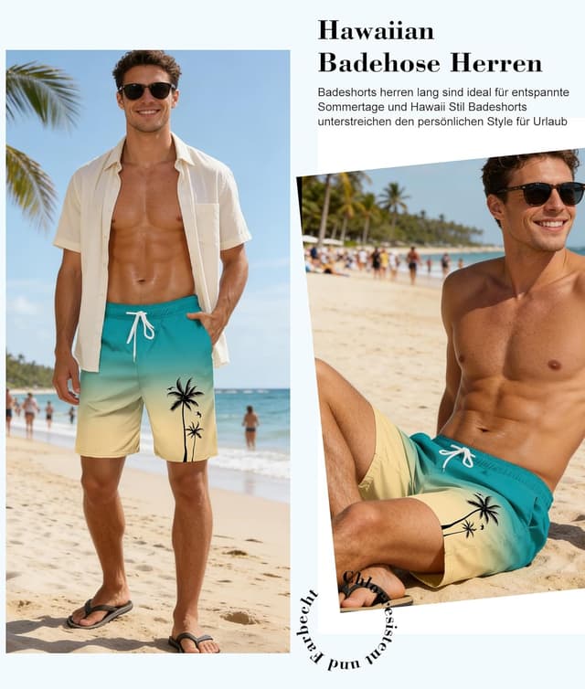 Detalle 2 de Werfami Badehose Herren Lang Badeshorts mit Innenhose (S–3XL) – UV-Schutz & schnelltrocknend