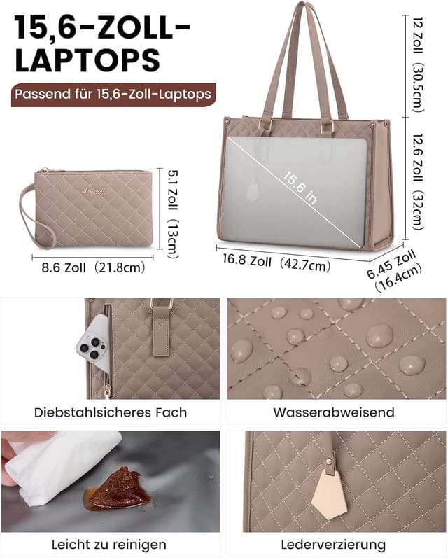 Detalle 2 de LOVEVOOK Laptoptasche für Damen mit isoliertem Lunch-Fach – für 15,6 Zoll Laptop, Schultertasche & Arbeitstasche