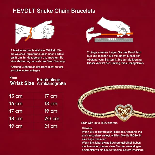 Detalle de Hevdlt Goldfarben Damenarmband aus 925er Sterlingsilber (vergoldet), kompatibel mit Moments & Charms