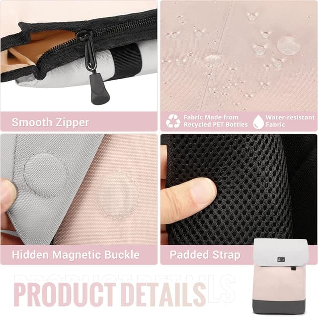 Detalle 2 de LOVEVOOK Damen-Rucksack Elegant Daypack mit Laptopfach bis 15,6 Zoll, wasserabweisend und Anti-Diebstahl-Elementen (rosa)