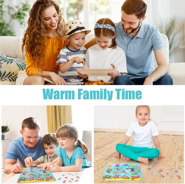 Thumbnail 6 de Vicloon Giochi magnetici di pesca in legno con 14 pesci e 2 canne (Oceano) per bambini 3+